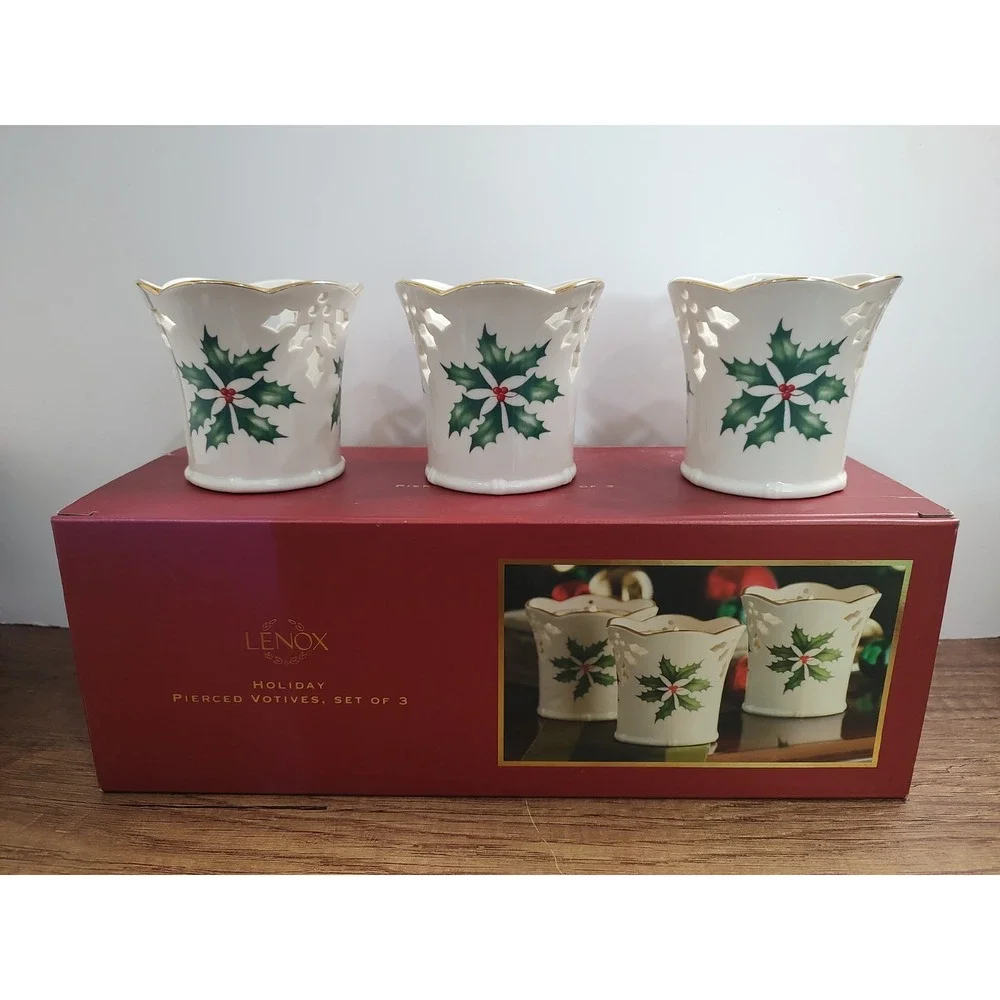 Lenox Holiday Votive Candle Holders Pierced Dimensions Collection 3 Piece Set